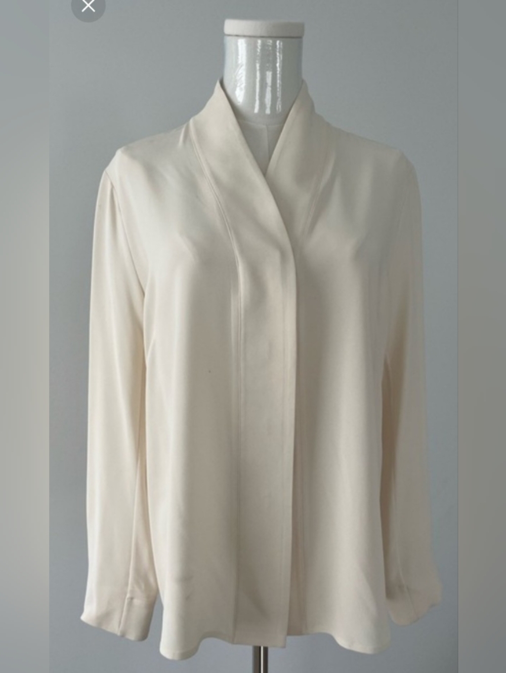 Elegant Cream V-Neck Long-Sleeve Blouse silk 10 Ivory The FOLD